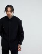 Asos Design Oversized Shirt With Button Off Sleeve - Black