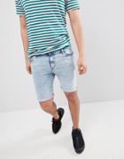 Asos Design Denim Shorts In Super Skinny Heavy Bleach Wash - Blue