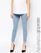 Asos Maternity Tall Rivington Denim Jeggings In Candy Light Blue With Turn Ups With Under The Bump Waistband - Blue
