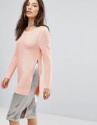 Qed London Sweater With Split Sides - Pink
