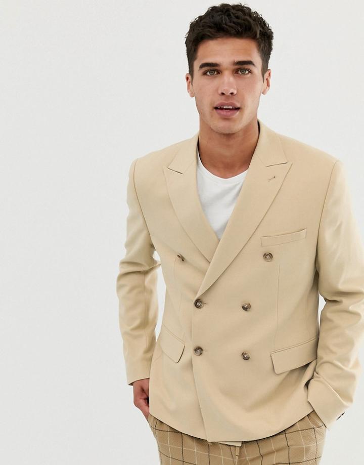 Asos Design Slim Crop Blazer In Beige - Beige