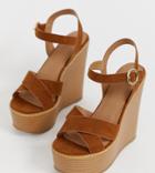 Asos Design Wide Fit Talia High Wedges In Tan