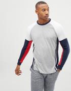 Asos Design Relaxed Long Sleeve Raglan T-shirt With Color Block In Gray Marl - Gray