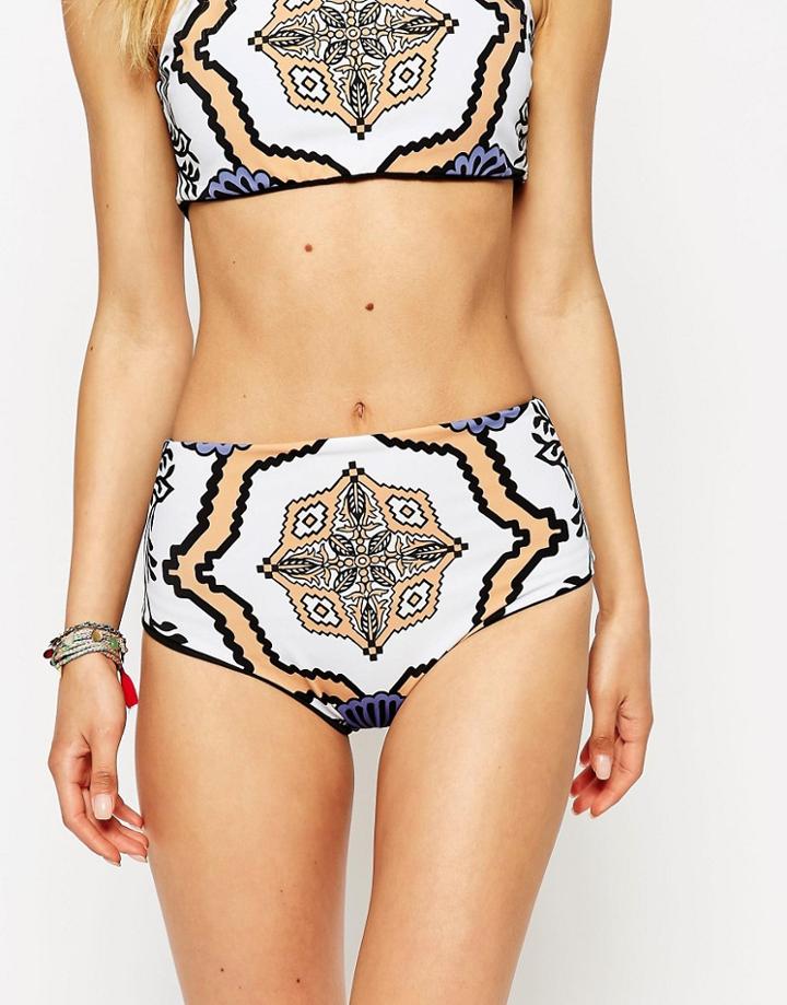 Your Eyes Lie Shell Print High Waist Bikini Bottoms - Multi