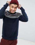 Selected Homme Knitted Holidays Sweater In 100% Cotton - Navy