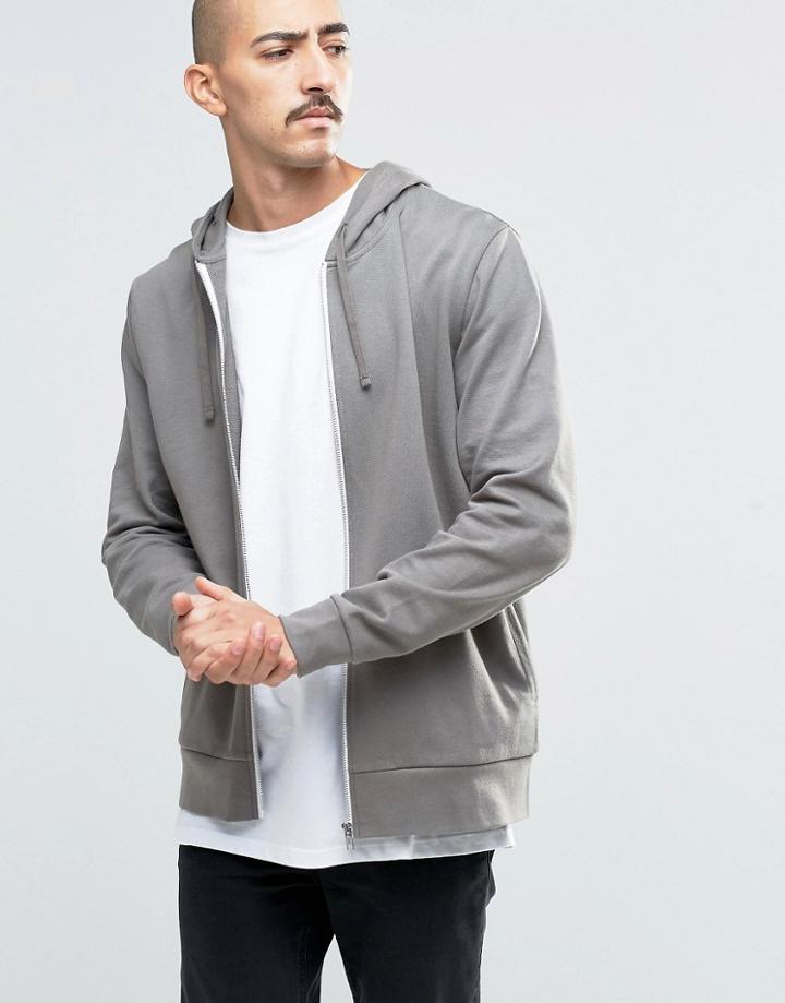 Asos Zip Up Hoodie In Gray - Storm Cloud