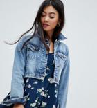 Brave Soul Petite Fitz Crop Denim Jacket - Blue