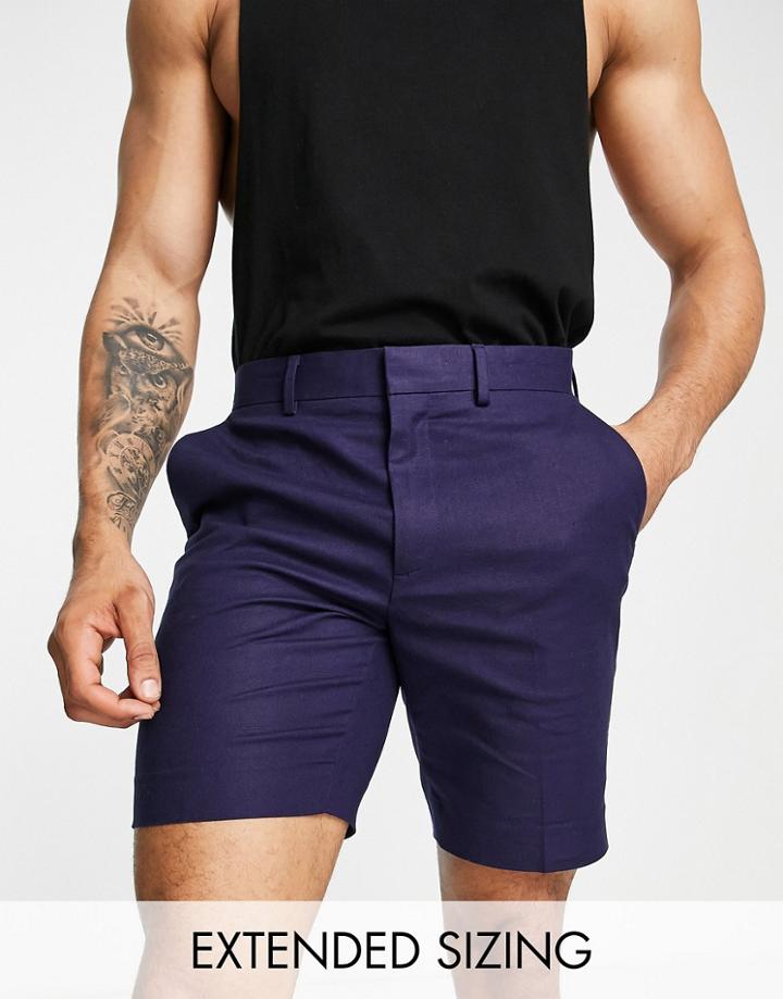 Asos Design Smart Skinny Linen Mix Shorts In Navy