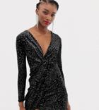 New Look Velvet Wrap Dress In Leopard Print-black