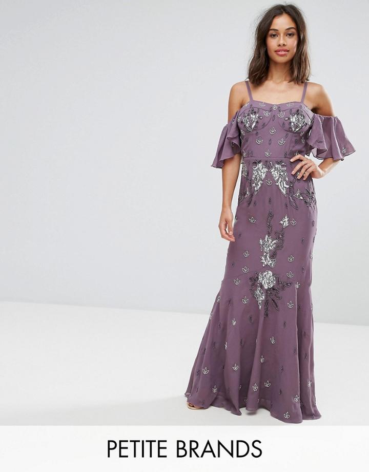 Maya Petite Allover Embellished Maxi Dress With Fluted Sleeve Detail - Purple