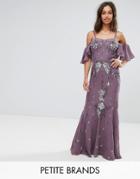 Maya Petite Allover Embellished Maxi Dress With Fluted Sleeve Detail - Purple