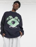 Asos Design Oversized Sweatshirt With California Front Print And Double Neck Rib Detail-black