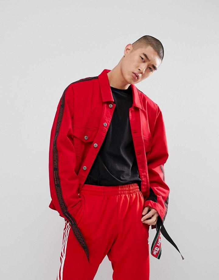Granted Denim Jacket With Taping And Mesh In Red - Red
