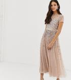Maya Cap Sleeve Midaxi Dress With Applique Delicate Sequins In Taupe Blush-brown