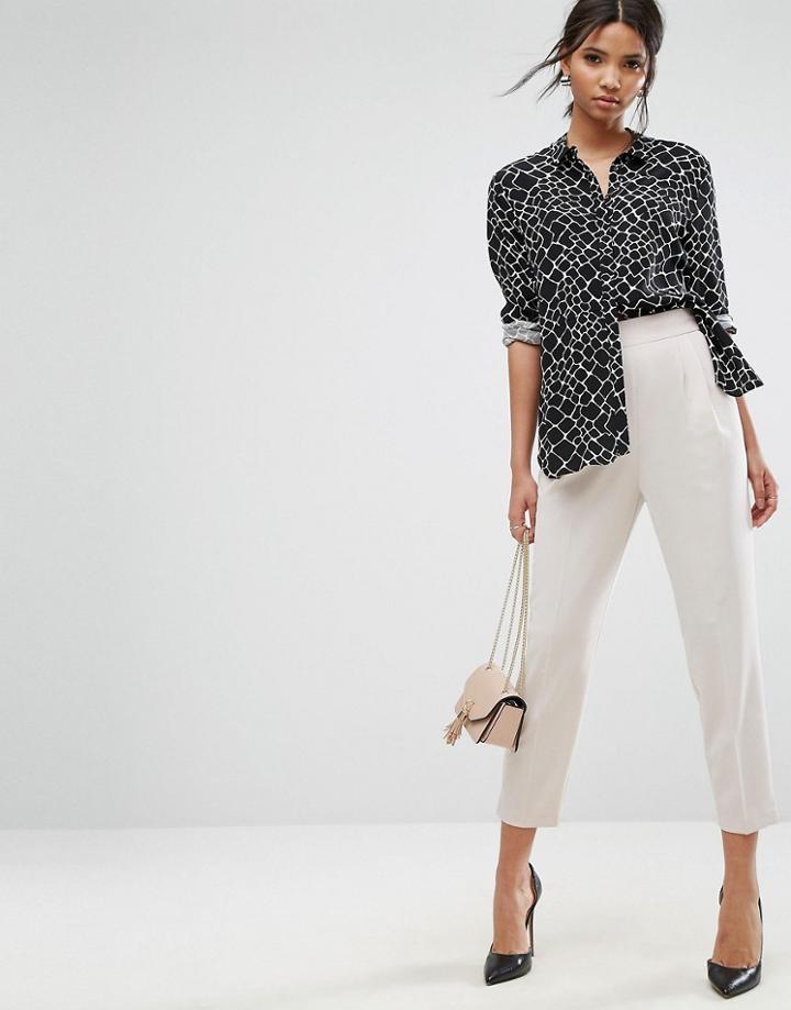 Asos High Waist Tapered Pants - Cream
