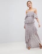 Asos Multi Layer Lace Ruffle Cami Maxi Dress - Gray