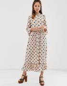 Asos Design Button Through Tiered Smock Maxi Dress In Horse Print-multi