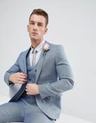 Asos Design Wedding Skinny Suit Jacket In Airforce Blue Micro Texture - Blue