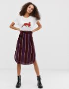Brave Soul Vixen Midi Skirt With Split In Stripe - Red