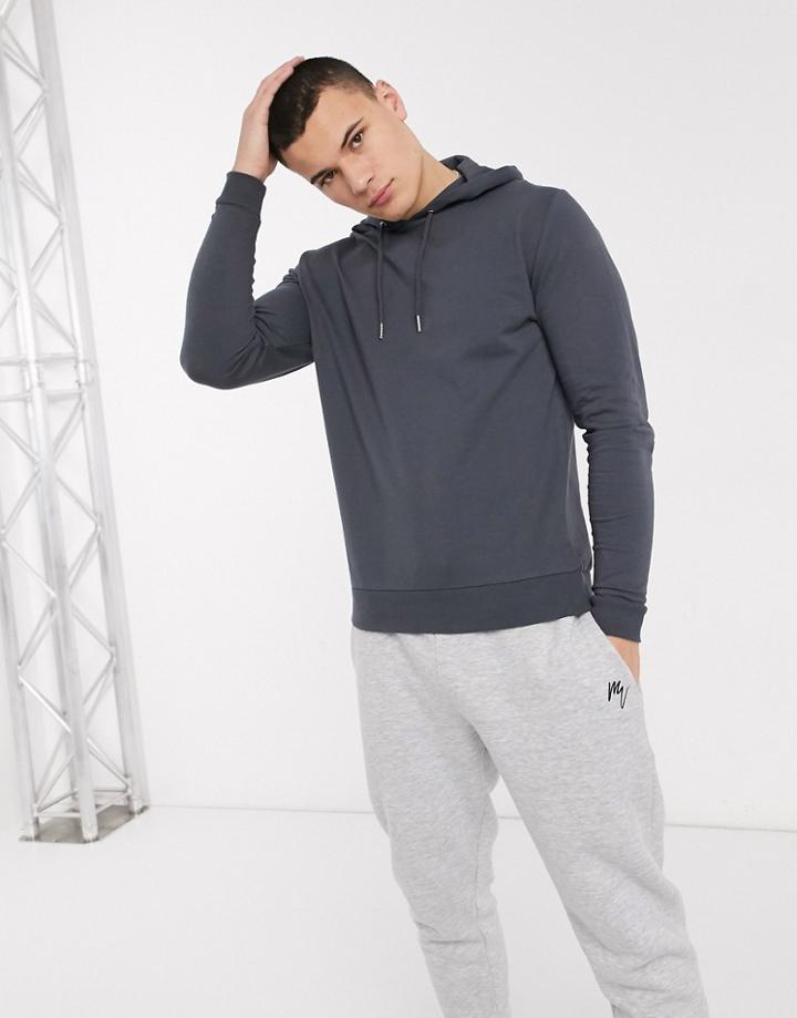 Asos Design Lightweight Hoodie In Washed Black