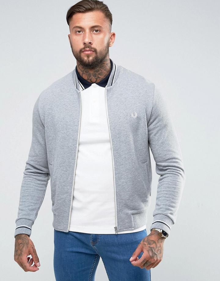 Fred Perry Hooded Zip Through Logo Sweat In Gray - Gray