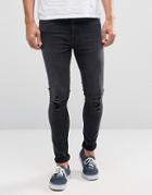 New Look Super Skinny Jeans With Ripped Knees In Blue Black Wash - Bla