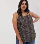 Asos Design Curve Cami With Square Neck In Snake Animal Print-multi