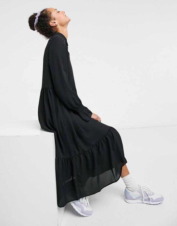 Monki Parly Recycled Midi Smock Dress In Black