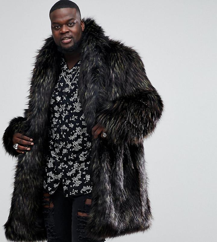 Asos Plus Faux Fur Overcoat In Brown - Brown