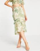 Asos Design Set Floral Midi Skirt With Ruffle Detail-multi