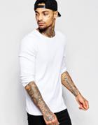 Asos Rib Extreme Muscle Long Sleeve T-shirt In White - White