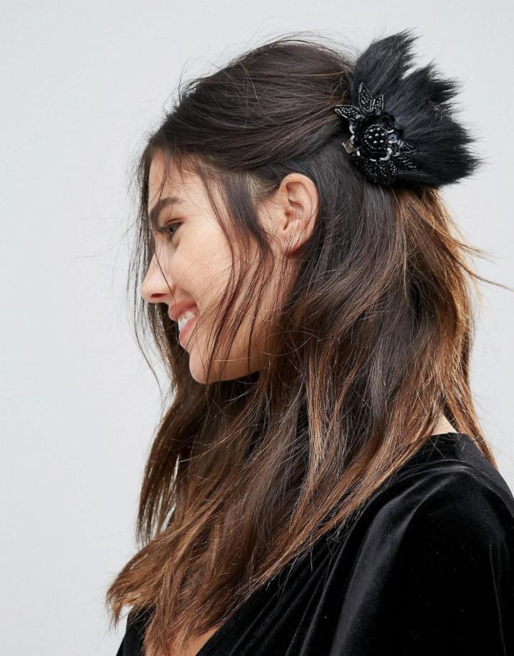 Johnny Loves Rosie Faux Feather Hair Slide - Black