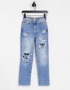 New Look Ripped Mom Jeans In Light Blue