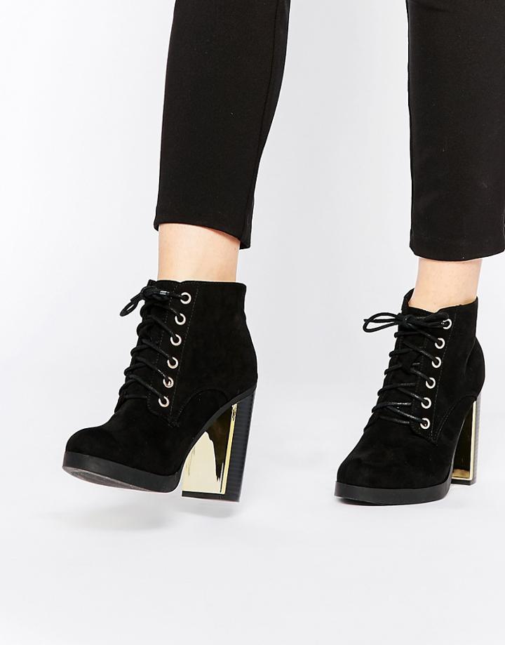 New Look Lace Up Detail Block Heel Boot - Red
