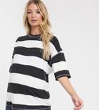 Asos Design Maternity Oversized T-shirt In Super Chunky Stripe In Acid Wash-black