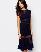 Foxiedox Modern Fables Mesh Insert Midi Dress With Peplum Hem - Navy