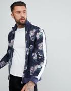 Asos Track Jacket With All Over Floral Print & Stripe Stripe - Navy