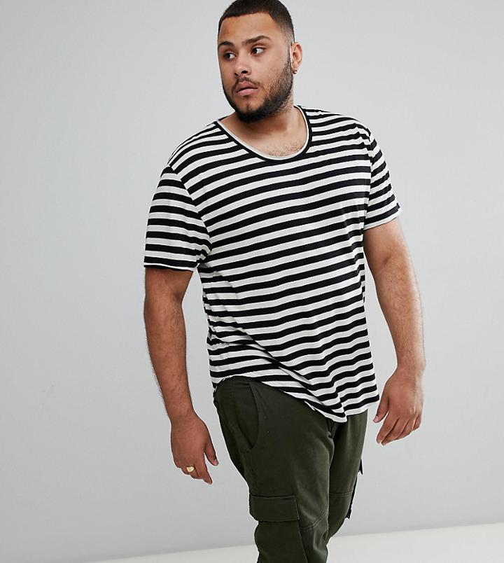 Asos Design Plus Relaxed Striped T-shirt With Raw Scoop Neck And Curved Hem - Multi