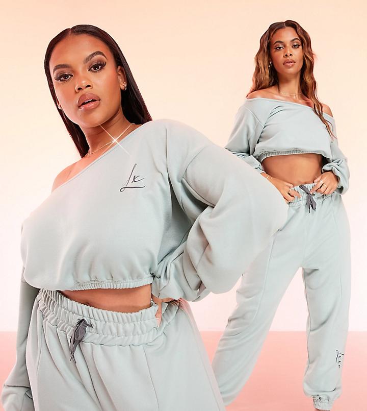 Asos Luxe Lounge Cropped Off Shoulder Sweatshirt In Sky Blue-grey