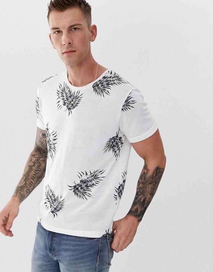 Jack & Jones Premium T-shirt In Floral Print - White