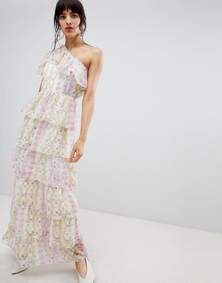 Vero Moda Ruffle One Shoulder Floral Maxi Dress - Multi