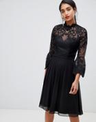 Chi Chi London Lace Skater Dress In Black