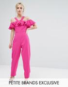 True Decadence Petite Ruffle Detail Tailored Jumpsuit - Pink