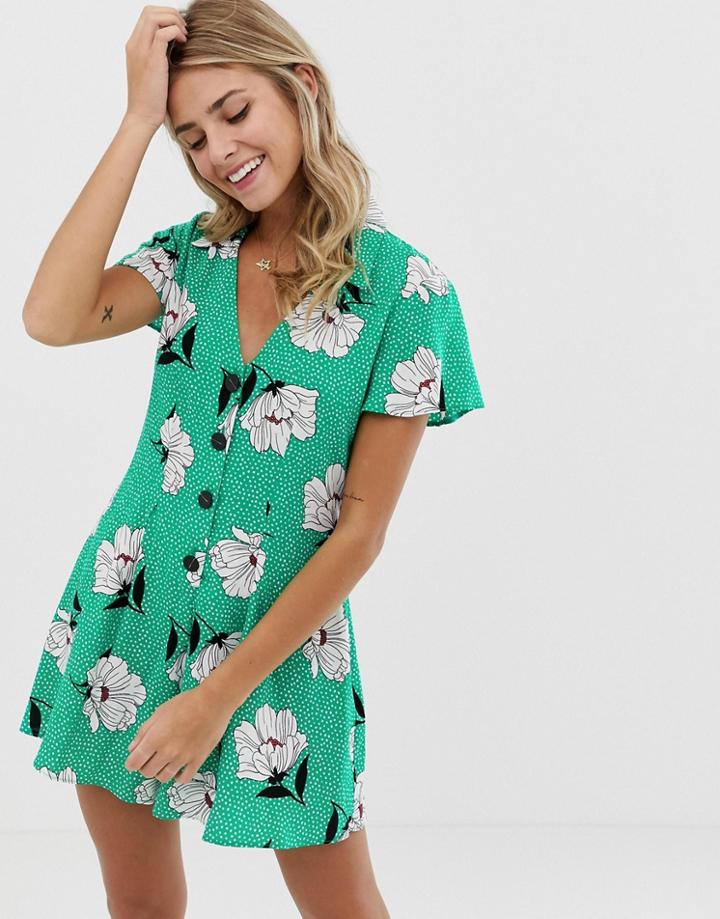 Asos Design Tea Romper In Floral Print - Multi