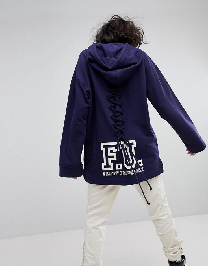 Puma X Fenty Long Sleeve Hoodie With Lace Back - Blue