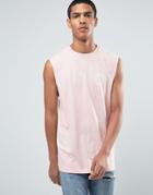 Asos Longline Sleeveless T-shirt With Flag Chest And Back Print In Pink - Pink