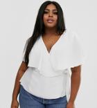 Asos Design Curve Wrap Top With Cape Detail - Clear