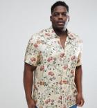 Asos Design Plus Regular Fit Satin Viscose Shirt With Floral Design In Ecru - Beige