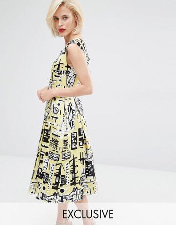 Horrockses Monica Prom Dress - Yellow Overscaled Pr
