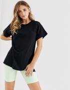 Asos Design Boyfriend T-shirt With Roll Sleeve In Black - Black